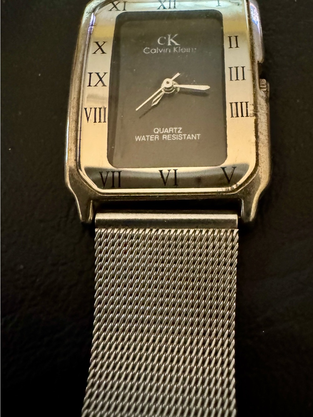 Calvin Klein Men's Rectangular Black Dial Silver Mesh Watch